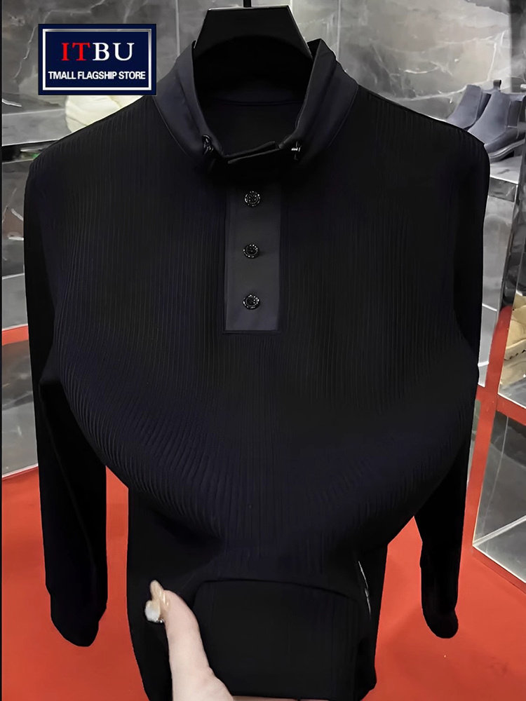 拼接立领男式运动衫，春季，秋季和冬季2025新的商务休闲长袖t恤
