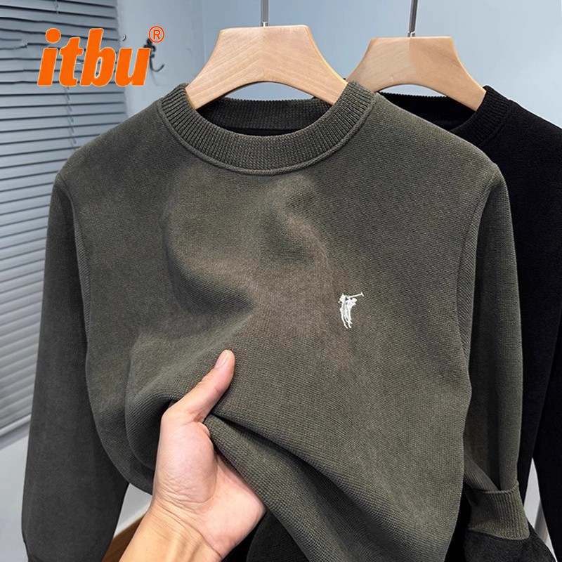 奥利绒男卫衣男士2025新款冬季装加绒加厚长袖T恤内搭打底衫男款