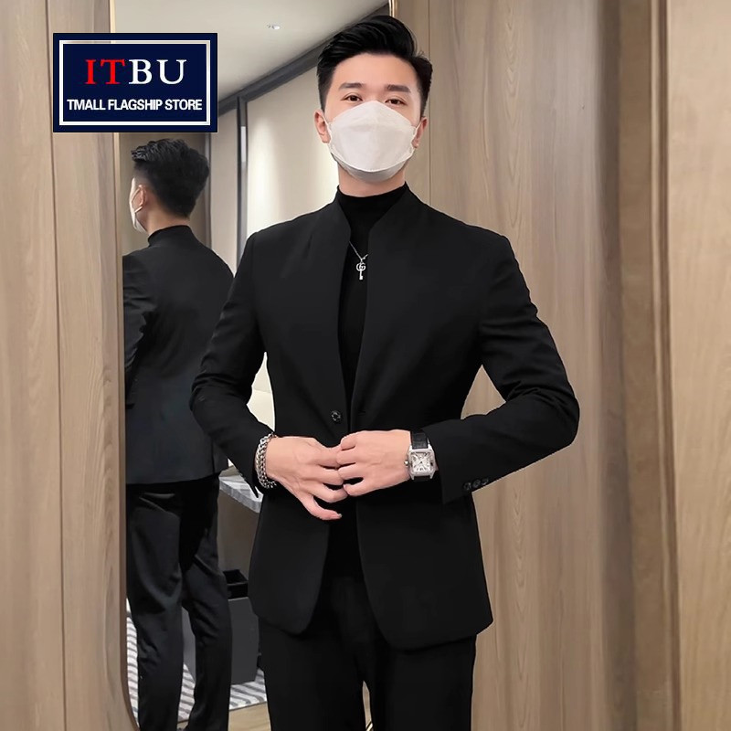 新中式立领小西装外套男士春秋冬季2025新款韩版修身商务西服男款