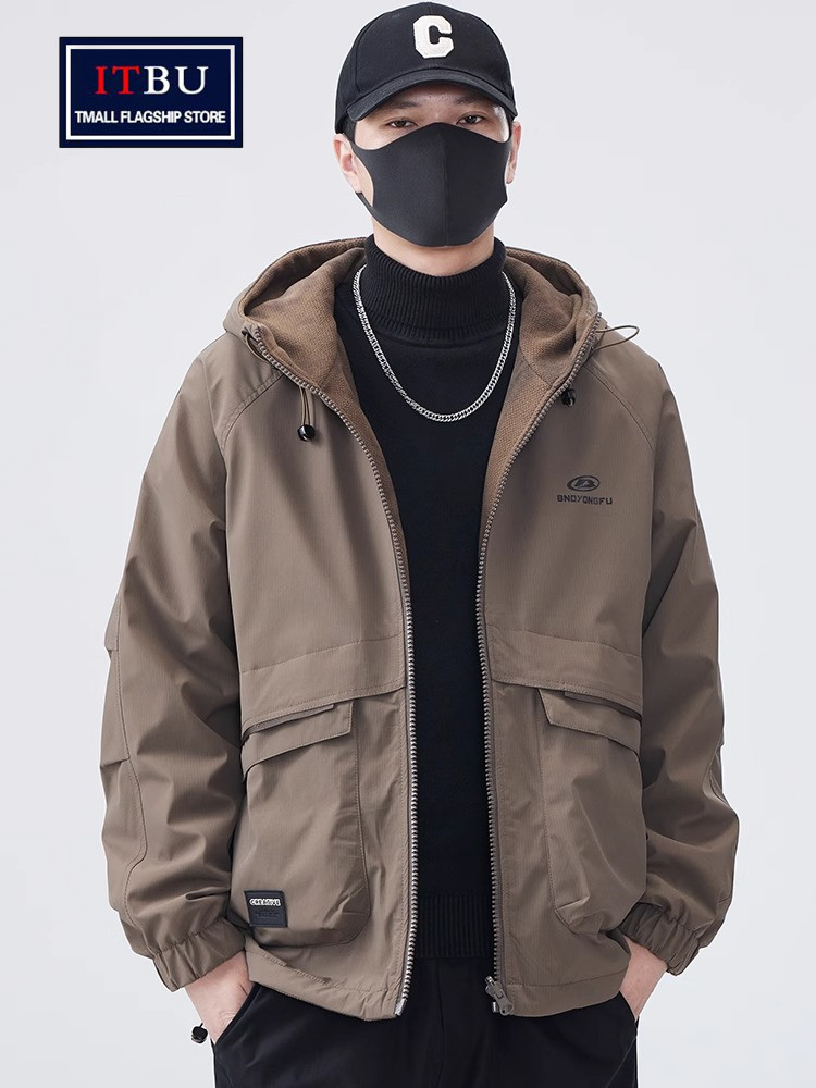 双面穿外套男士2025新款春秋冬季加绒厚棉衣服工装冲锋衣夹克男款
