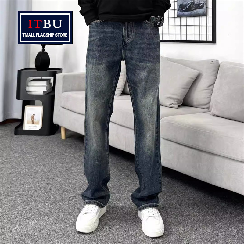 高端复古蓝牛仔裤男士2025新款春秋季男裤宽松直筒休闲长裤子男款