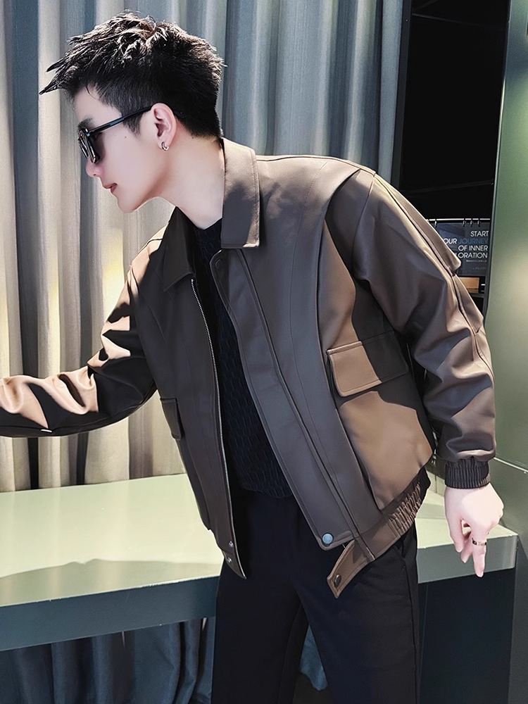 假两件皮衣外套男士春秋冬季2025新款潮牌痞帅加厚工装皮夹克男款