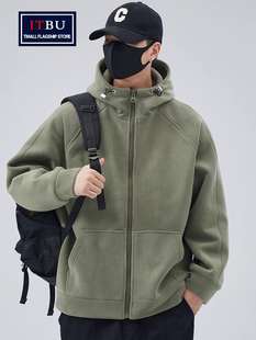 摇粒绒连帽卫衣男士2025年新款春秋冬季加绒加厚棉衣男款开衫外套