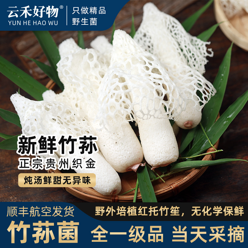 新鲜竹荪一级鲜活，当天采摘空运