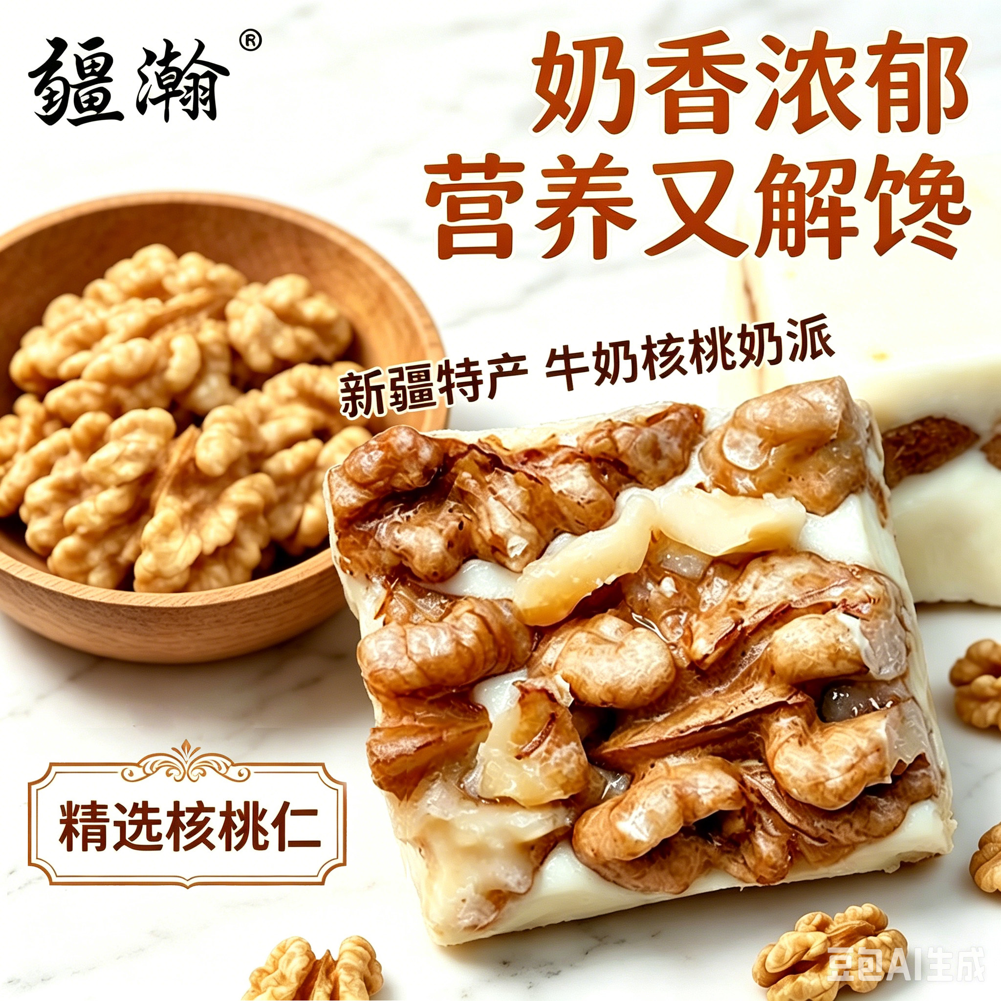 疆瀚西域新疆特产奶派牛奶夹核桃仁休闲零食独立包装奶香浓郁醇香