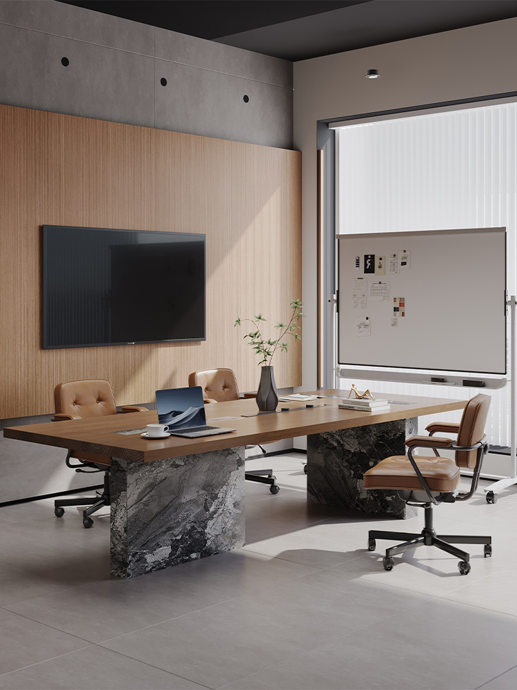 费洛可实木会议桌小型6人多功能商务接待洽谈桌椅组合培训桌轻奢