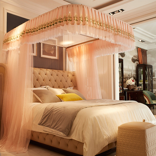 u型蚊帐家用卧室2025新款伸缩导轨落地高级宫廷法式床幔加厚轨道