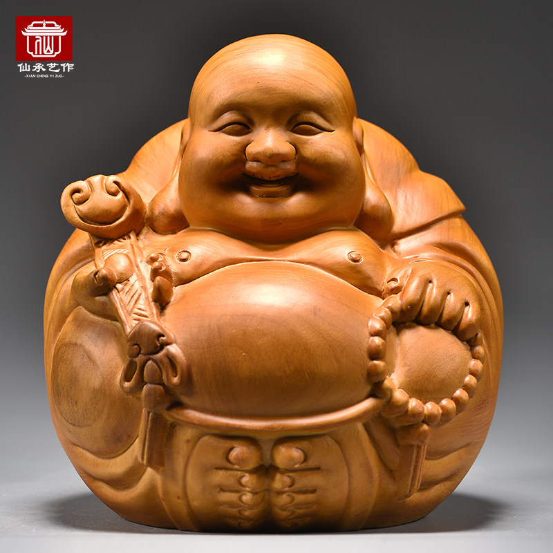香樟木雕弥勒佛像玄关摆件装饰品