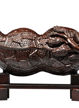 黑檀木雕生意兴隆摆件实木花生如意家居客厅装饰品摆设红木工艺品