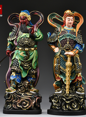 彩绘木雕伽蓝韦陀佛像摆件