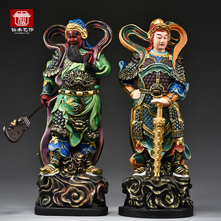 彩绘木雕伽蓝韦陀佛像摆件实木关公韦驮左右护法菩萨寺庙佛堂装饰