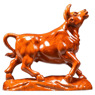 花梨实木牛气冲天摆件木质雕刻十二生肖木头吉祥物装饰木制工艺品