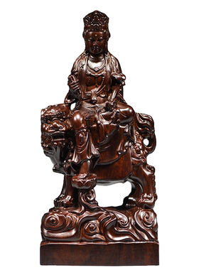 黑檀木雕文殊普贤菩萨佛像摆件