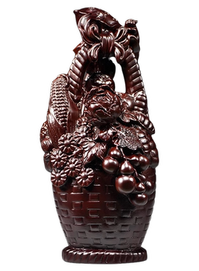 黑檀木雕花篮大丰收摆件实木客厅玄关电视柜装饰品红木寓意工艺品