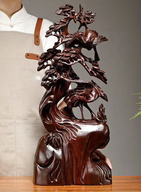 松鹤延年根雕家居客厅贺寿工艺品