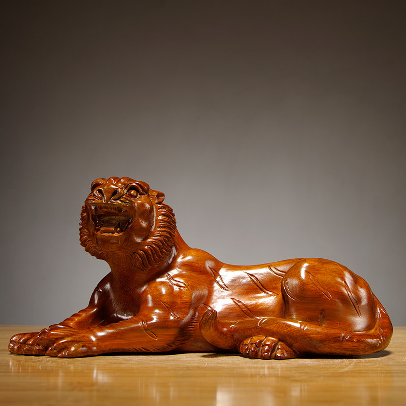 花梨木雕卧虎摆件实木质十二生肖虎红木家居客厅办公室店铺装饰品