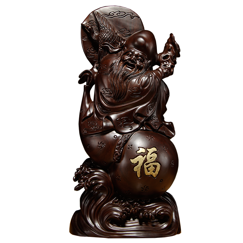 黑檀木雕刻寿星公生日家居装饰