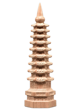 桃木雕刻九层文昌塔摆件实木