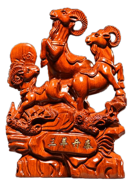 花梨实木三阳开泰摆件红木工艺品木头生肖羊家居客厅吉祥物装饰品