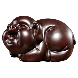 实木小猪猪摆件黑檀木头雕刻十二生肖木质猪吉祥物装饰红木工艺品