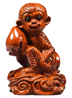 花梨木雕猴子摆件三合十二生肖