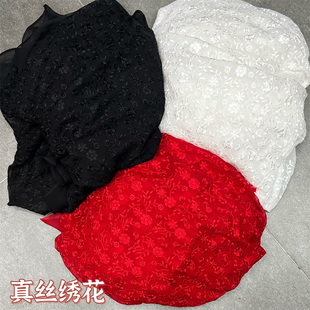 半透明真丝绣花面料立体刺绣镂空桑蚕丝乔其纱裙子上衣服装布料