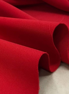 大红色高档哥弟复合丝面料弹力重磅垂感秋冬小西装风衣套装布料