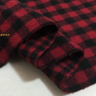 红+黑双面羊绒格子面料厚实柔软朝阳格秋冬马甲背心大衣服装布料