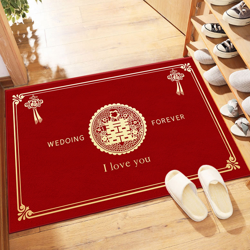 中式结婚地垫喜庆入户门口进门门垫卧室婚房喜字脚垫家用红色地毯