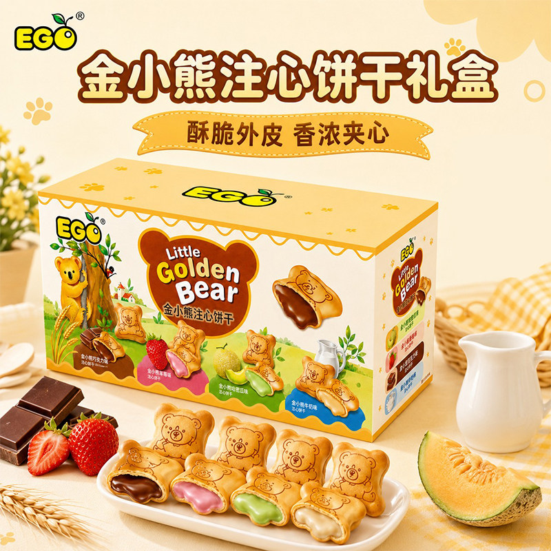 马来西亚进口EGO金小熊注心饼干夹心饼学生休闲解馋零食礼盒130g