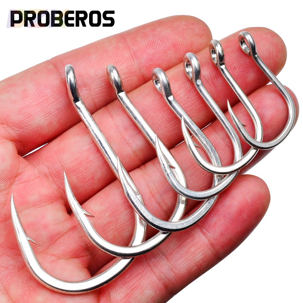 高碳钢海钓铁板单钩 有倒刺船钓大物管付鱼钩 带孔带圈路亚鱼钩s3