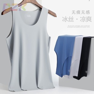 一件代o9 男士 冰丝无痕背心白色夏季 紧身宽肩V领运动无袖 打底薄款