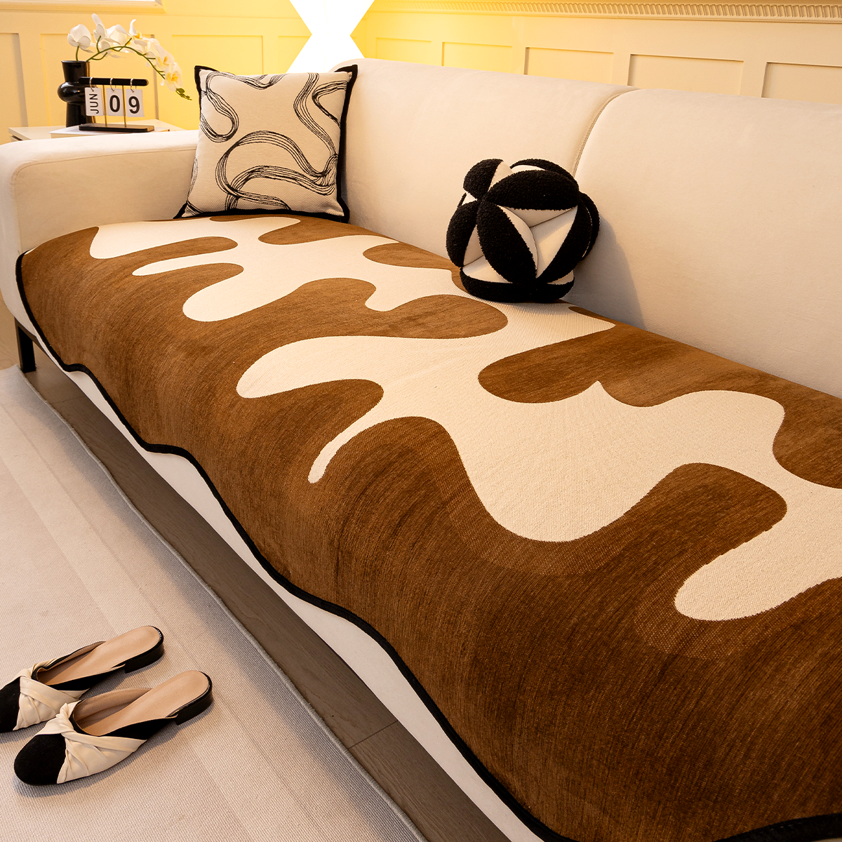 雪尼尔四季通用沙发垫固定防滑皮沙发专用坐垫一片式可定制盖巾