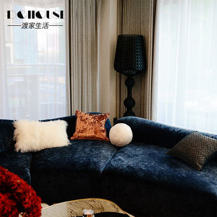 轻奢现代风设计师款橙色冰花割绒沙发抱枕黑色肌理靠垫腰枕靠包