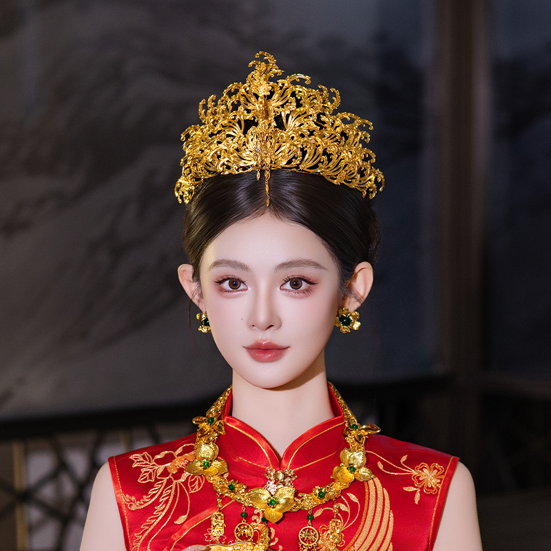 新娘凤凰流苏金色复古高级感奢华凤冠结婚发冠秀禾服旗袍结婚发饰