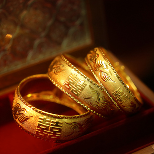 全金色龙凤手镯秀禾新娘结婚开口款双喜婚礼高品质订婚手饰国风女