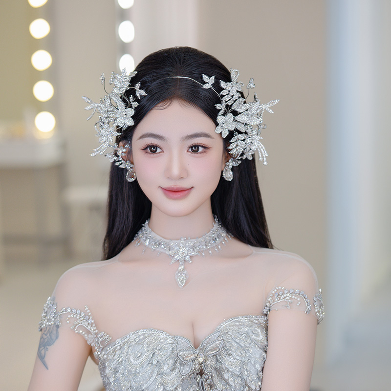 韩式造型新娘头饰时尚简约水钻发箍发夹耳环叠戴超仙气质结婚发饰