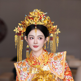 2025新娘中式金色结婚新款奢华流苏凤冠头饰大气古典重工汉服饰品