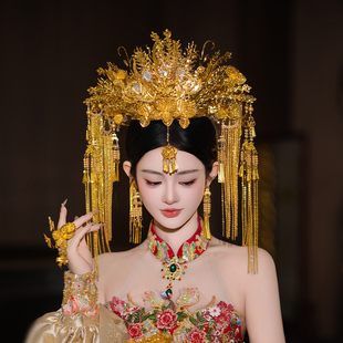 大气高端奢华礼服金色2025新娘头饰龙凤冠秀禾服整冠凤冠霞帔发饰