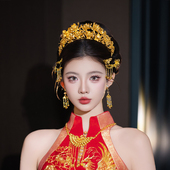 高级感新娘百搭龙凤褂金色中式 凤冠发饰宫廷造型婚礼富贵旗袍头饰