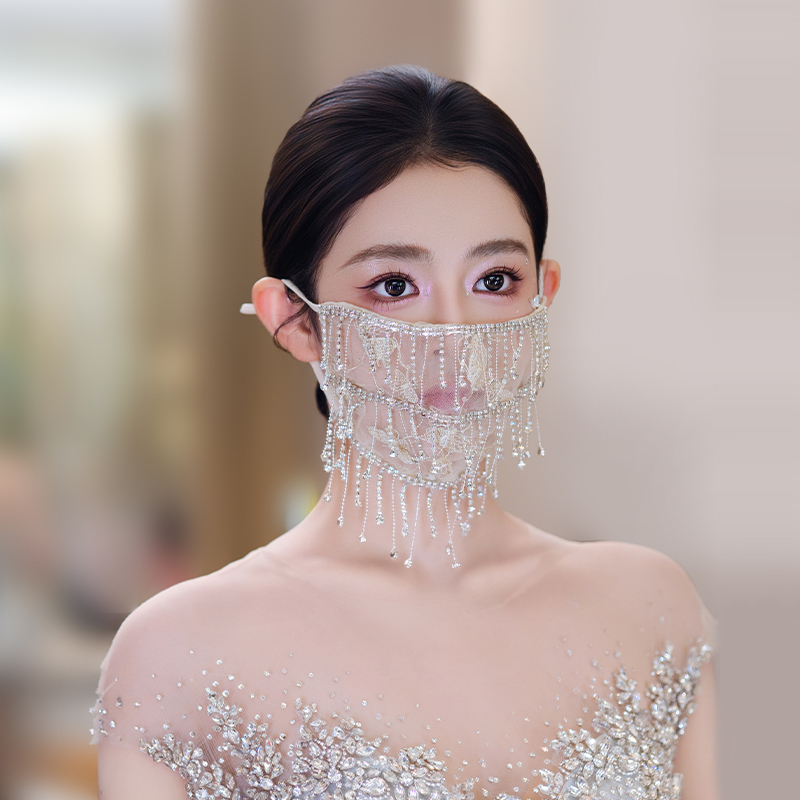 高级感新娘配饰小众高颜值蕾丝工艺刺绣水钻夏季防晒面纱面罩新款