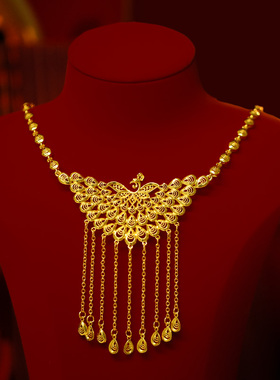 中式新娘配饰凤凰流苏项链项圈五金结婚配饰拍照道具仿真金色颈链