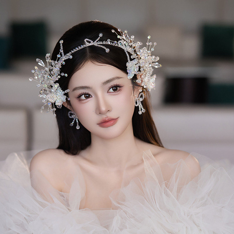高级感新娘发饰韩系水晶发箍公主甜美减龄婚纱礼服氛围感配饰套装
