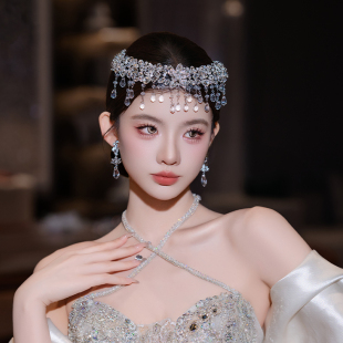 灵动新娘结婚高级感礼服婚纱奢华水晶流苏额饰重工名媛风婚礼头饰