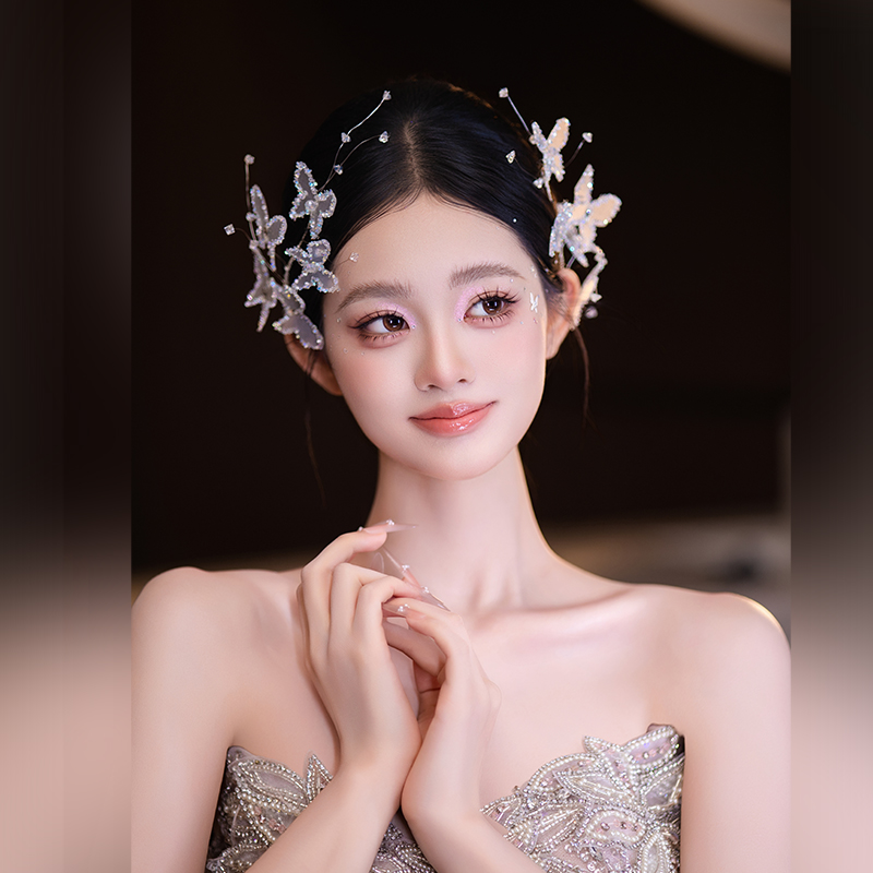 新娘高级感温柔气质惊艳蝴蝶发夹婚礼氛围感晚会婚纱头饰礼服配饰