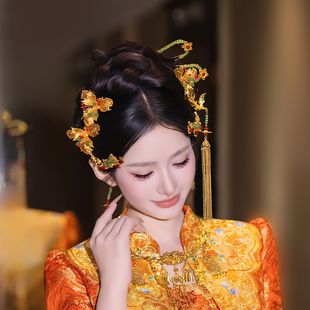 梦瑶新娘头饰结婚新款中式旗袍龙凤褂手作精致气质浅色串珠发饰