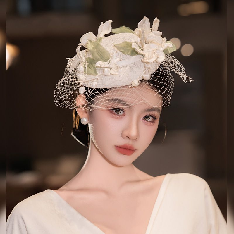 新款新娘发饰法式复古网纱礼帽高级气质优雅婚纱礼服写真造型头饰