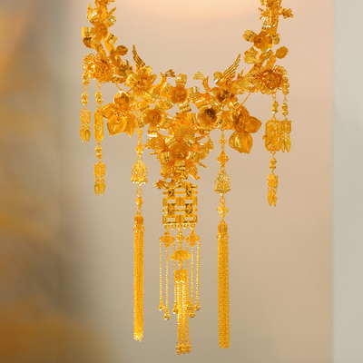 重工高级复古双喜金色项链项圈花朵新娘颈圈华丽秀禾服龙凤褂项链