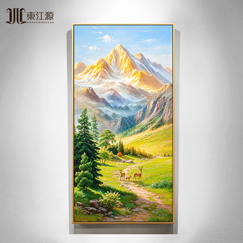 【发财鹿】手绘油画玄关装饰画风景画现代简约美式轻奢挂画高级感