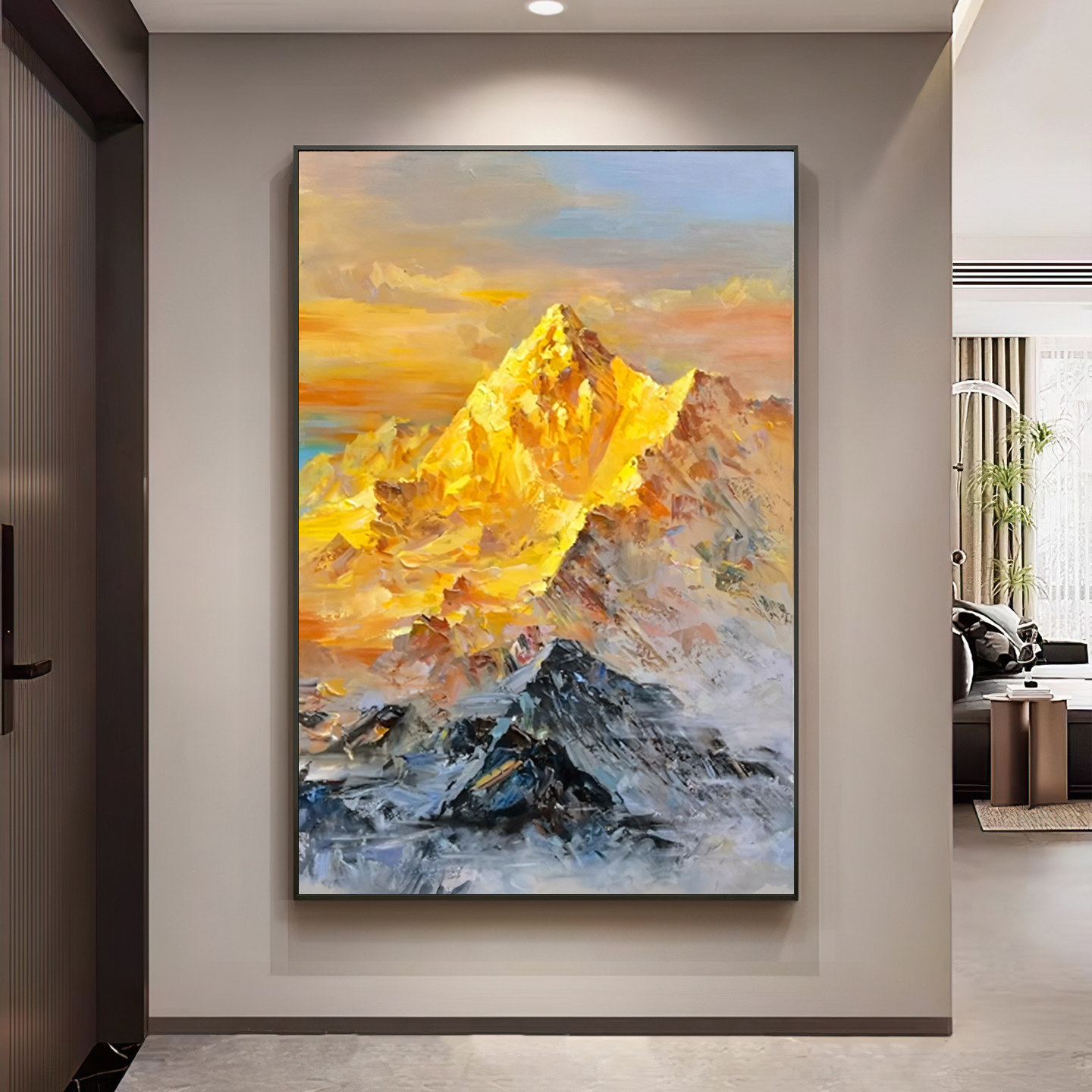 纯手绘油画玄关画现代简约轻奢客厅金山挂画肌理画高级感大芬村
